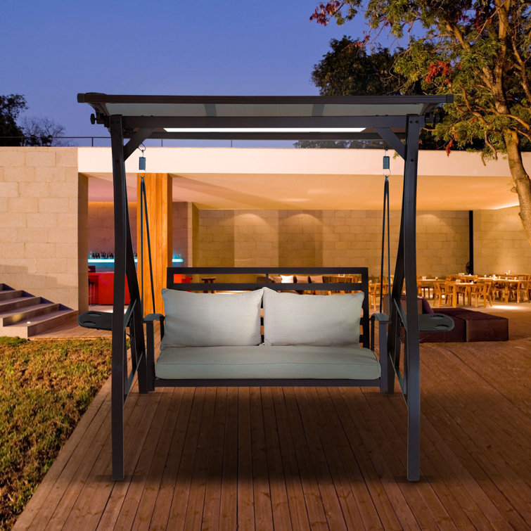 Arlmont & Co. Outdoor Porch Swing Loveseat With Adjustable Canopy And